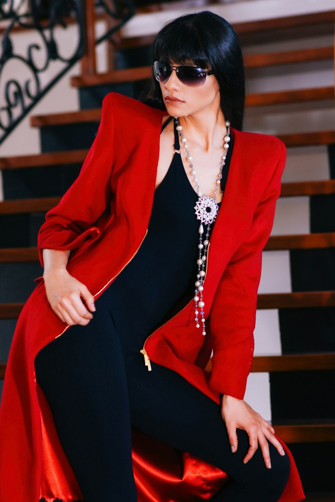 Fashionable model posing in an elegant designer outfit